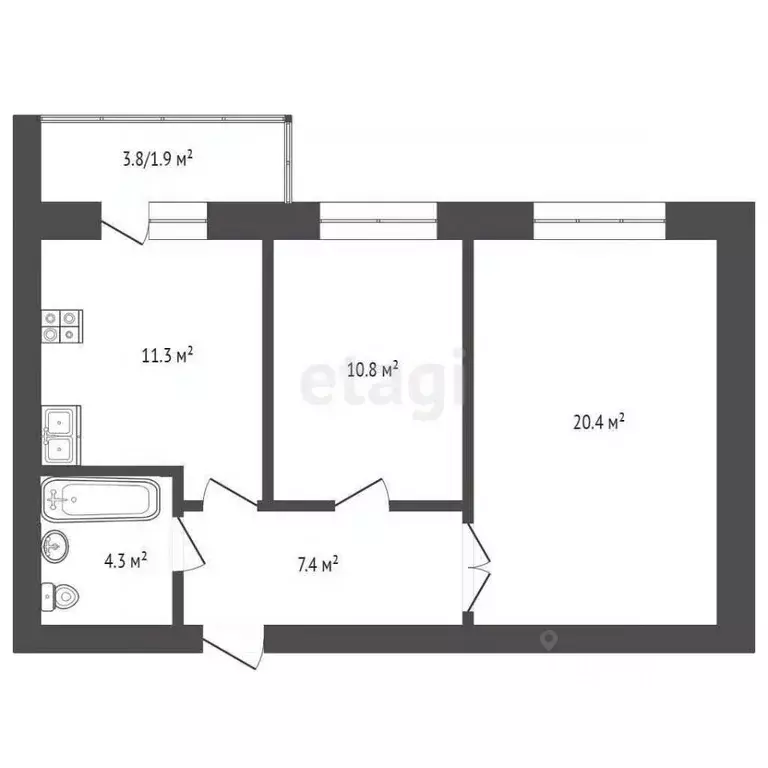 2-к кв. Вологодская область, Вологда Фрязиновская ул., 25Д (54.2 м) - Фото 2