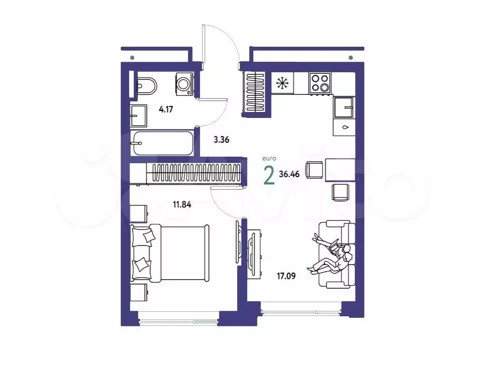 2-к. квартира, 36,5 м, 14/20 эт. - Фото 1