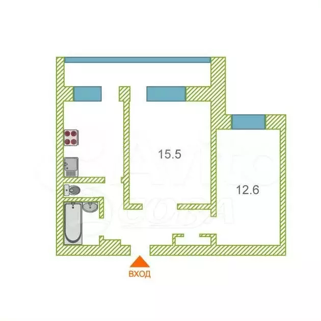 2-к. квартира, 53 м, 4/9 эт. - Фото 0