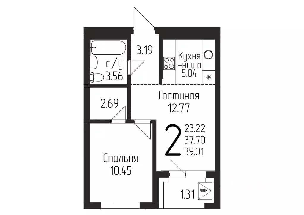 2-к кв. Башкортостан, Уфа ул. Испытателей, 89 (39.01 м) - Фото 0