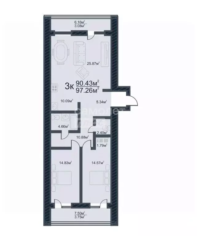 3-к кв. Томская область, Томск ул. Аркадия Иванова, 21 (97.26 м) - Фото 1