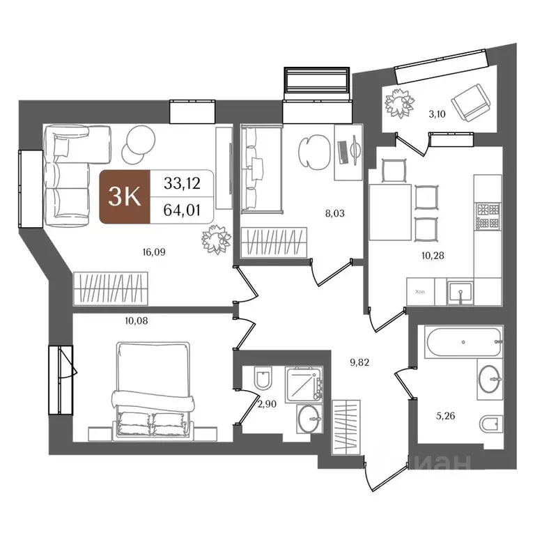 3-к кв. Башкортостан, Уфа Глумилино жилрайон, Холмогоры жилой комплекс ... - Фото 1