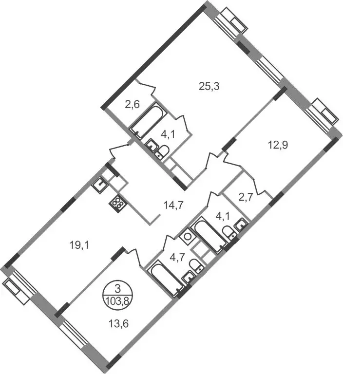 3-комнатная квартира: посёлок городского типа Заречье, жилой комплекс ... - Фото 1