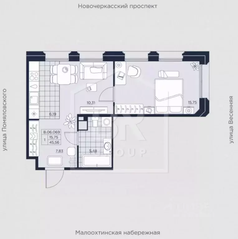 1-к кв. Санкт-Петербург ул. Помяловского, 3 (45.8 м) - Фото 1