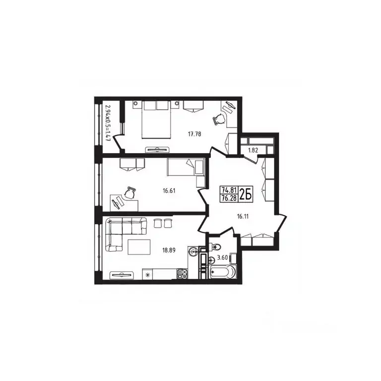 2-к кв. Адыгея, Майкоп  (76.28 м) - Фото 1