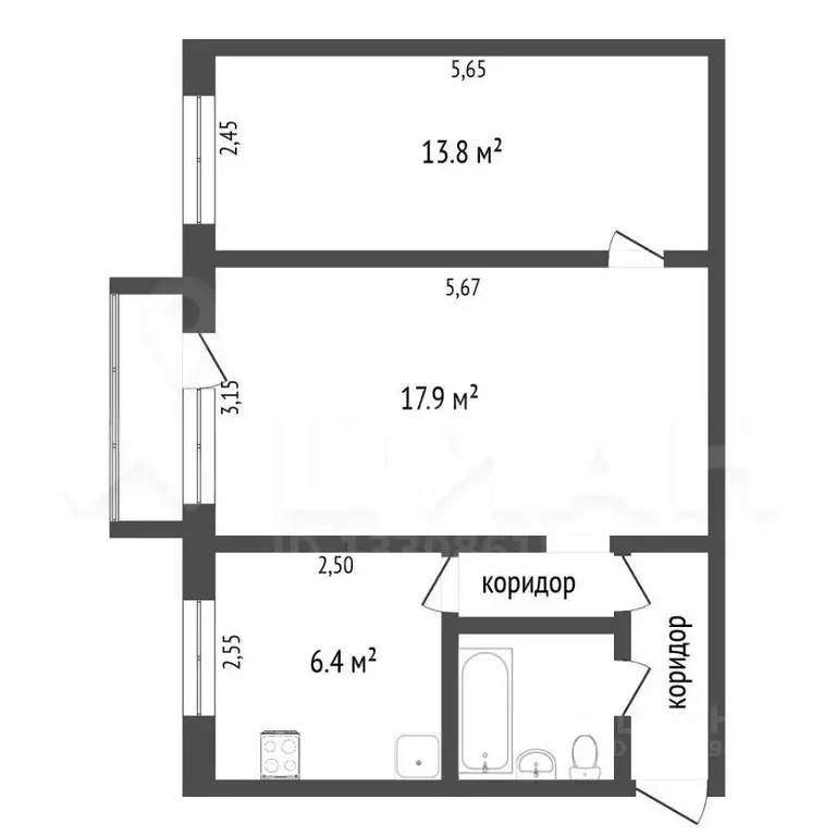 2-к кв. Тюменская область, Тюмень ул. Республики, 189 (40.7 м) - Фото 1