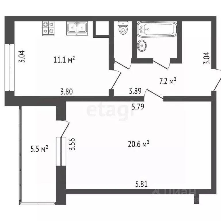 1-к кв. Санкт-Петербург ул. Типанова, 27/39 (42.9 м) - Фото 1