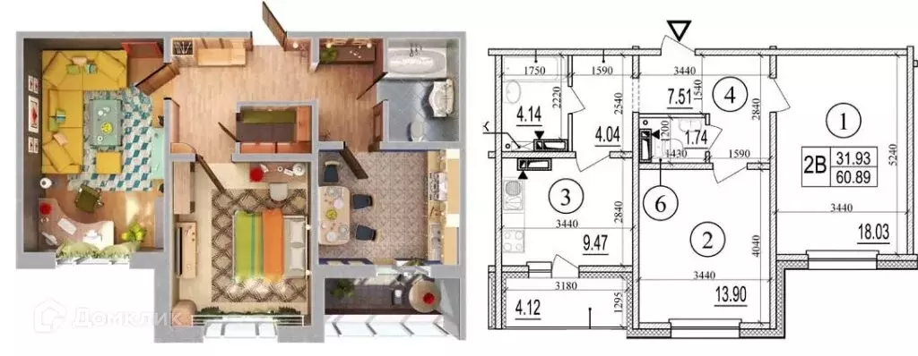 Продаётся 2-к квартира, 54 м - Фото 1