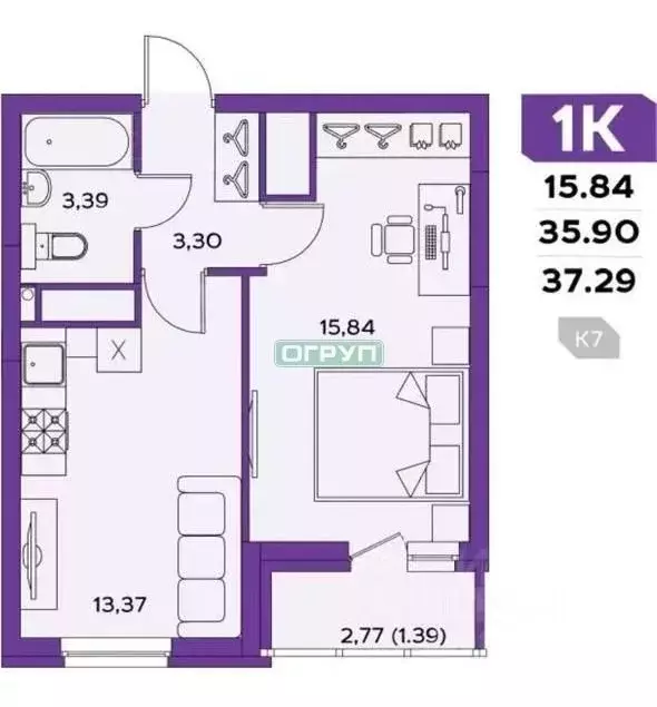 1-к кв. Пензенская область, Пенза ул. Щербакова, 85 (36.9 м) - Фото 2