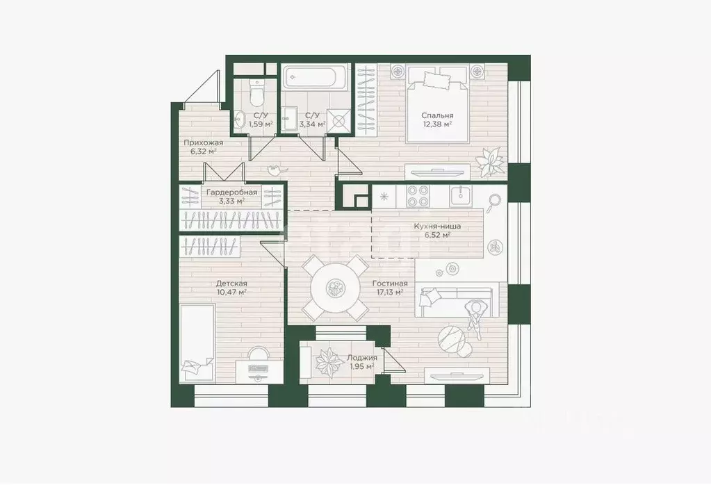 3-к кв. Татарстан, Казань ул. Алексея Козина, 8 (62.0 м) - Фото 2