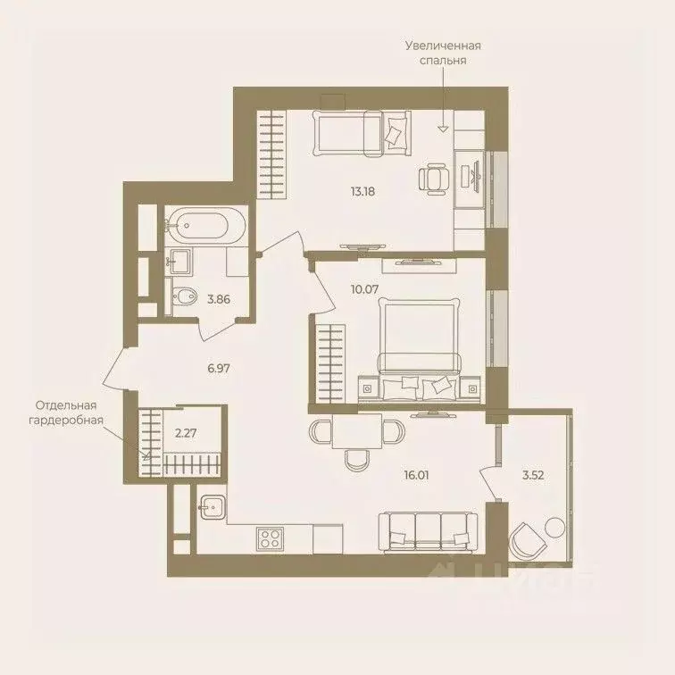 2-к кв. Ханты-Мансийский АО, Ханты-Мансийск ул. Энгельса, 18 (55.88 м) - Фото 0