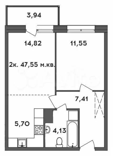 2-к. квартира, 47,6 м, 6/20 эт. - Фото 0