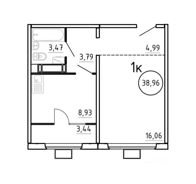 1-к кв. Челябинская область, Челябинск ул. Блюхера, 2.3.1 (38.96 м) - Фото 1