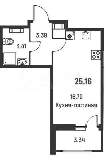 Квартира-студия, 25,2 м, 3/18 эт. - Фото 1