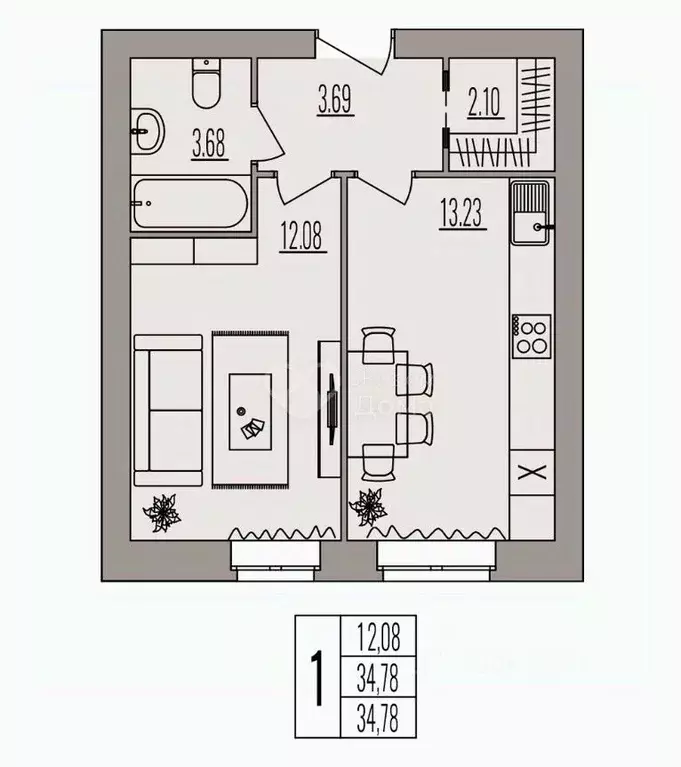 1-к кв. Волгоградская область, Волгоград ул. Землячки, 84/5 (34.8 м) - Фото 1