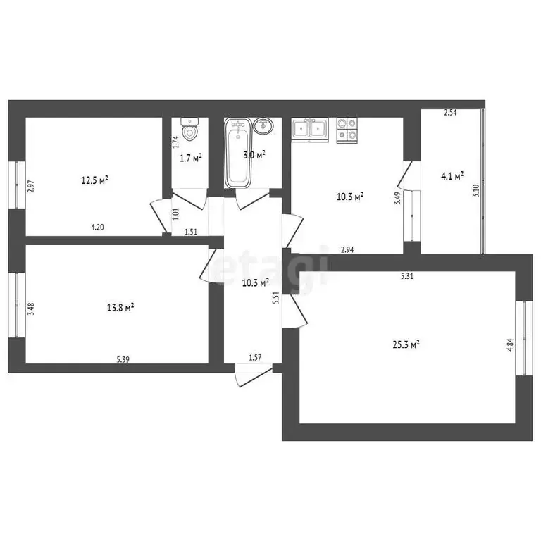 3-комнатная квартира: село Мариинский, микрорайон Лазурный, Лазурная ... - Фото 1