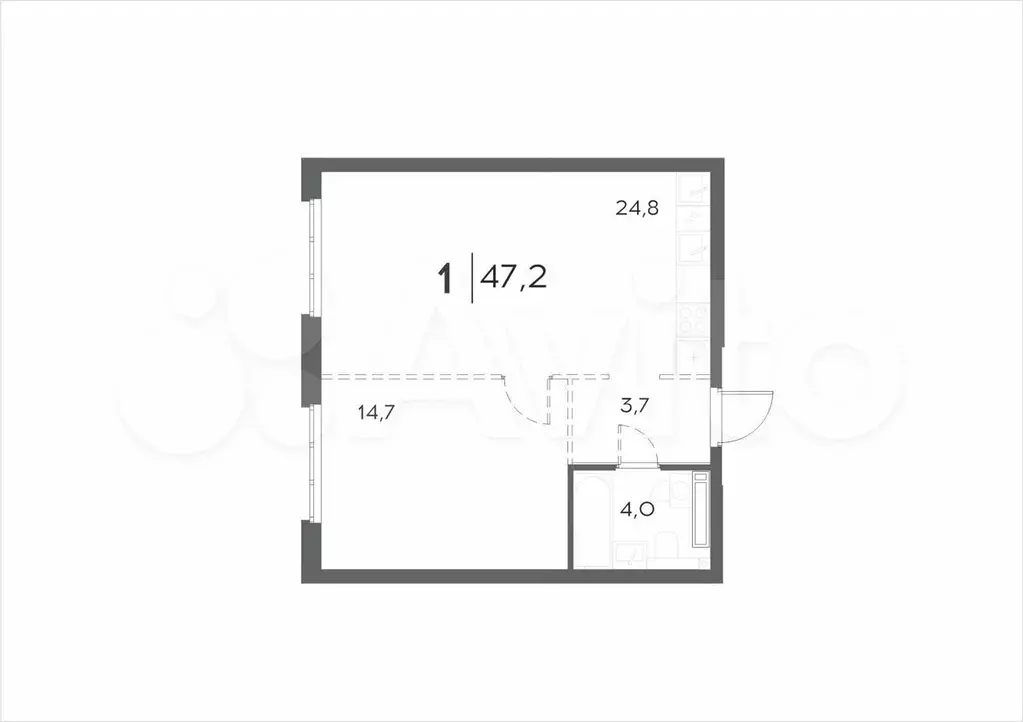 1-к. квартира, 47,2 м, 4/21 эт. - Фото 0