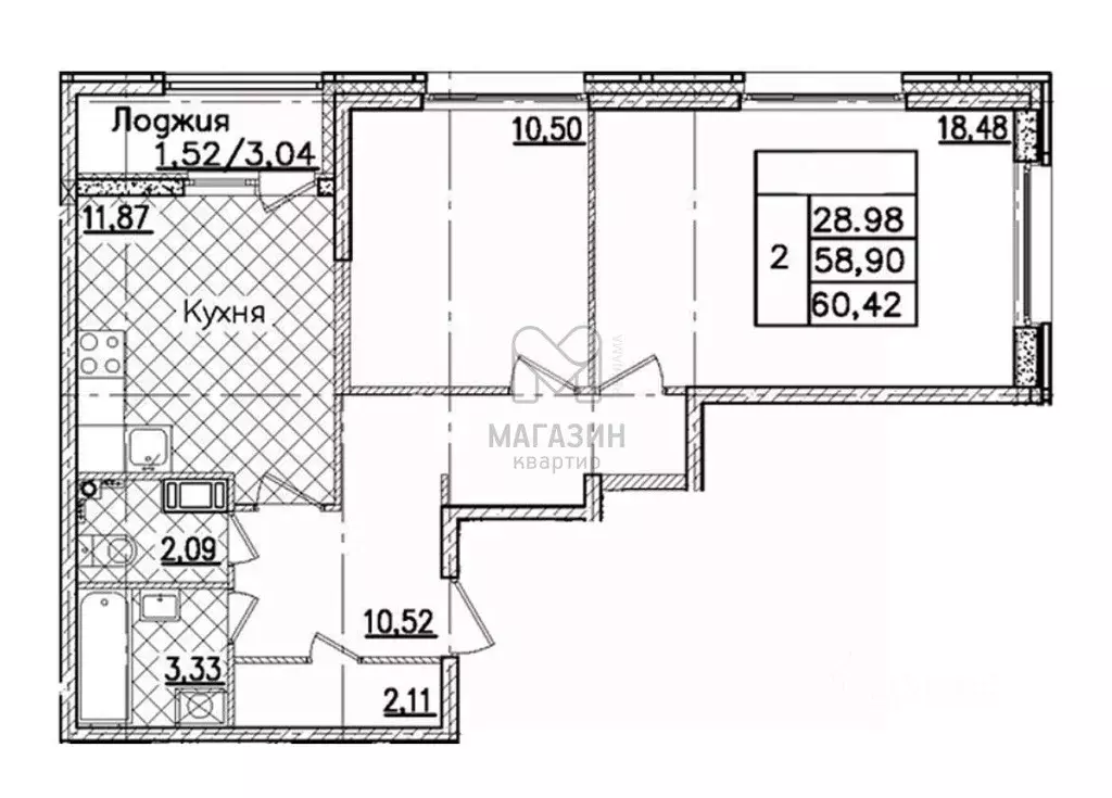 2-к кв. Санкт-Петербург просп. Маршала Блюхера, 3к2 (60.5 м) - Фото 2