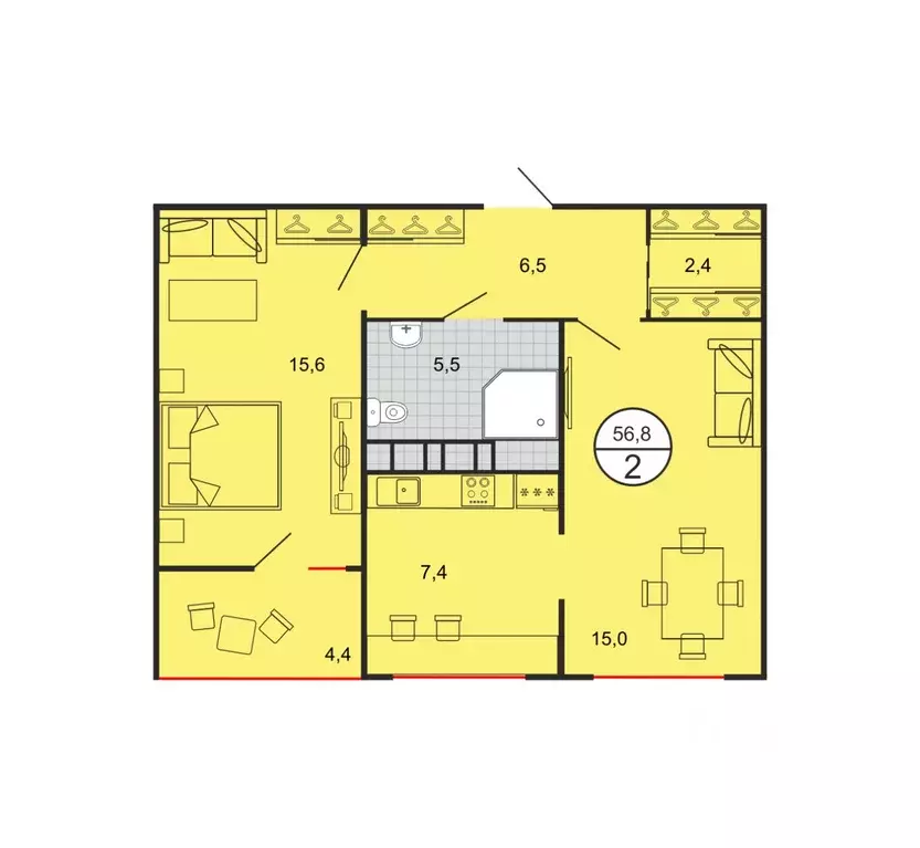 2-к кв. Ставропольский край, Ставрополь № 10 мкр, Квартал 204 жилой ... - Фото 1