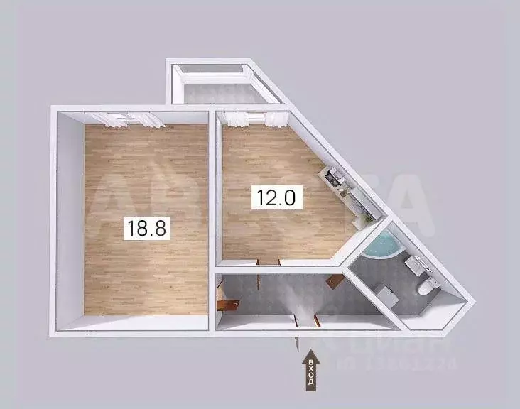 Свободной планировки кв. Омская область, Омск ул. Туполева, 2 (40.7 м) - Фото 2