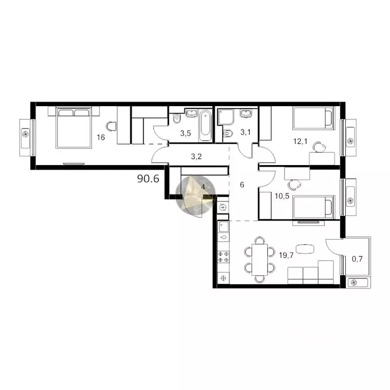 3-к кв. Санкт-Петербург Лиговский просп., 244 (90.6 м) - Фото 2
