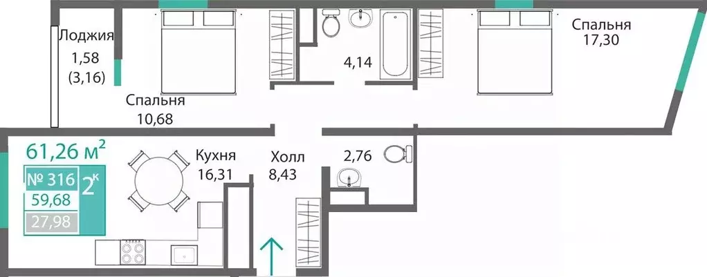 2-к кв. Крым, Симферополь Крымская роза мкр,  (61.2 м) - Фото 0