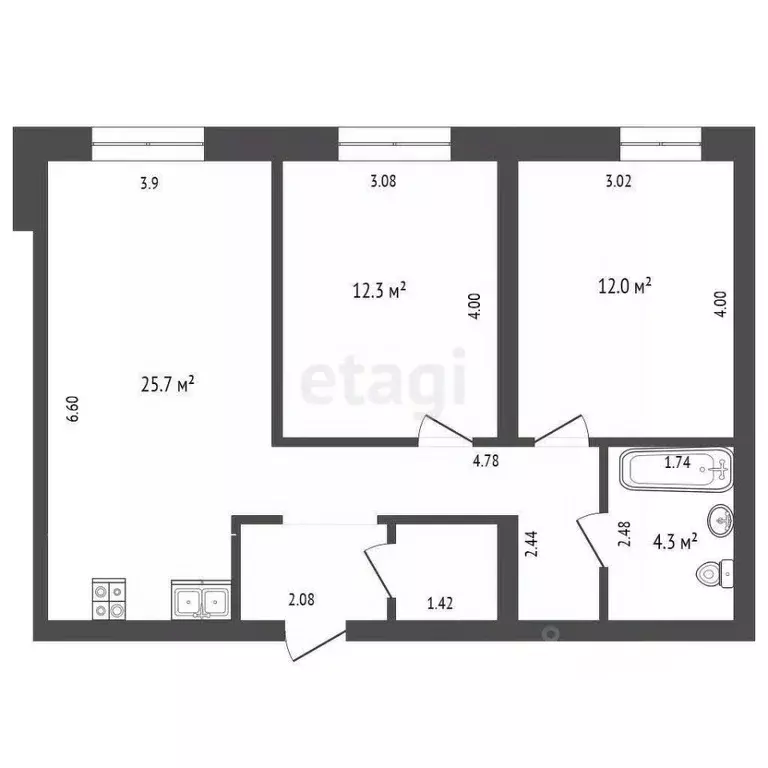 2-к кв. Тюменская область, Тюмень ул. Николая Ростовцева, 24 (61.4 м) - Фото 1