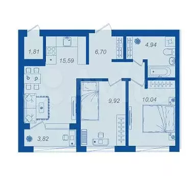 2-к. квартира, 49,1 м, 1/17 эт. - Фото 1