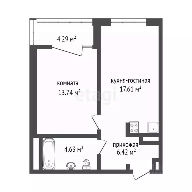 1-к кв. Тюменская область, Тюмень ул. Братьев Бондаревых, 1 (46.68 м) - Фото 1