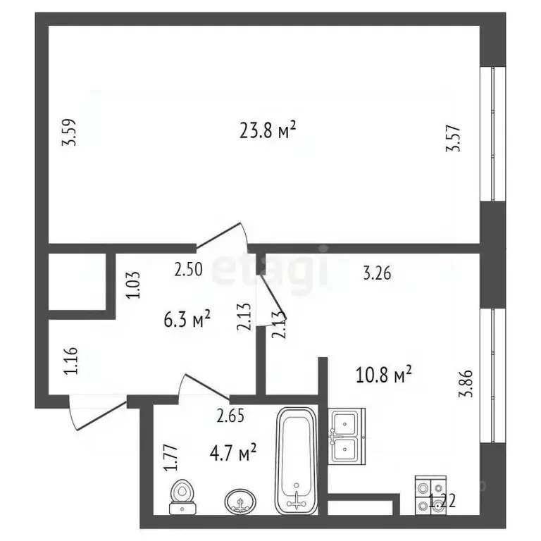 1-к кв. Крым, Феодосия ш. Симферопольское, 24Е (45.6 м) - Фото 2