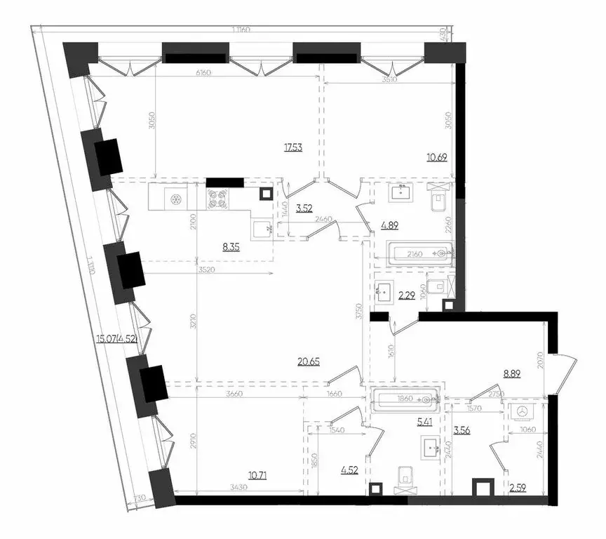 3-комнатная квартира: Казань, ЖК Яналиф (108.12 м) - Фото 1