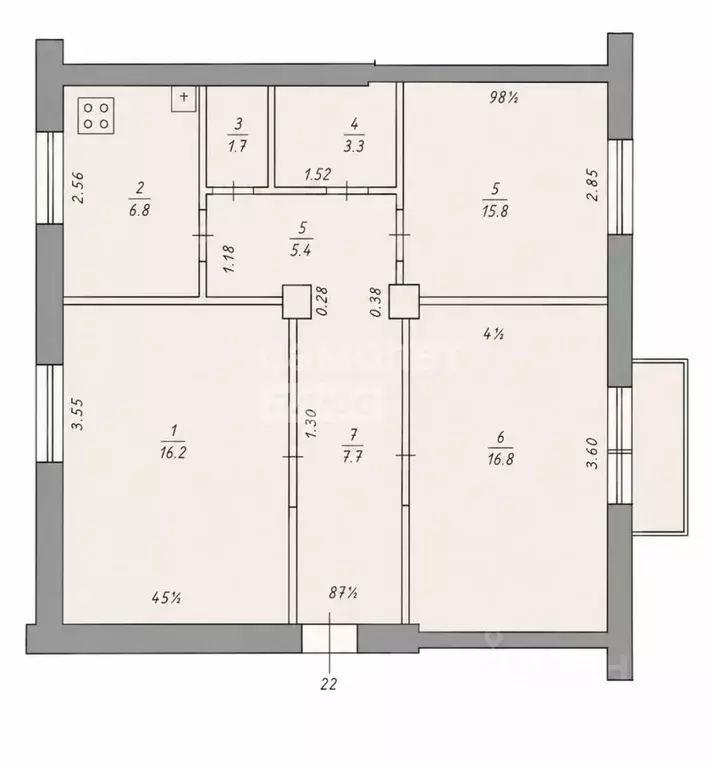 3-к кв. Башкортостан, Уфа ул. Карла Маркса, 57 (68.4 м) - Фото 2