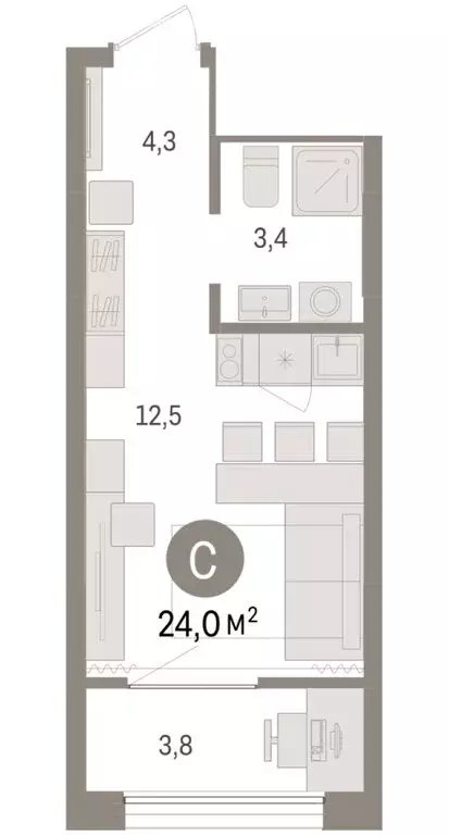 Квартира-студия: Тюмень, Краснооктябрьская улица, 4 (23.97 м) - Фото 2