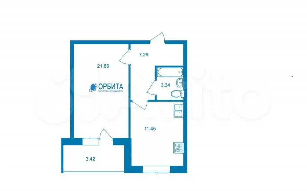 1-к. квартира, 44,4 м, 4/9 эт. - Фото 0