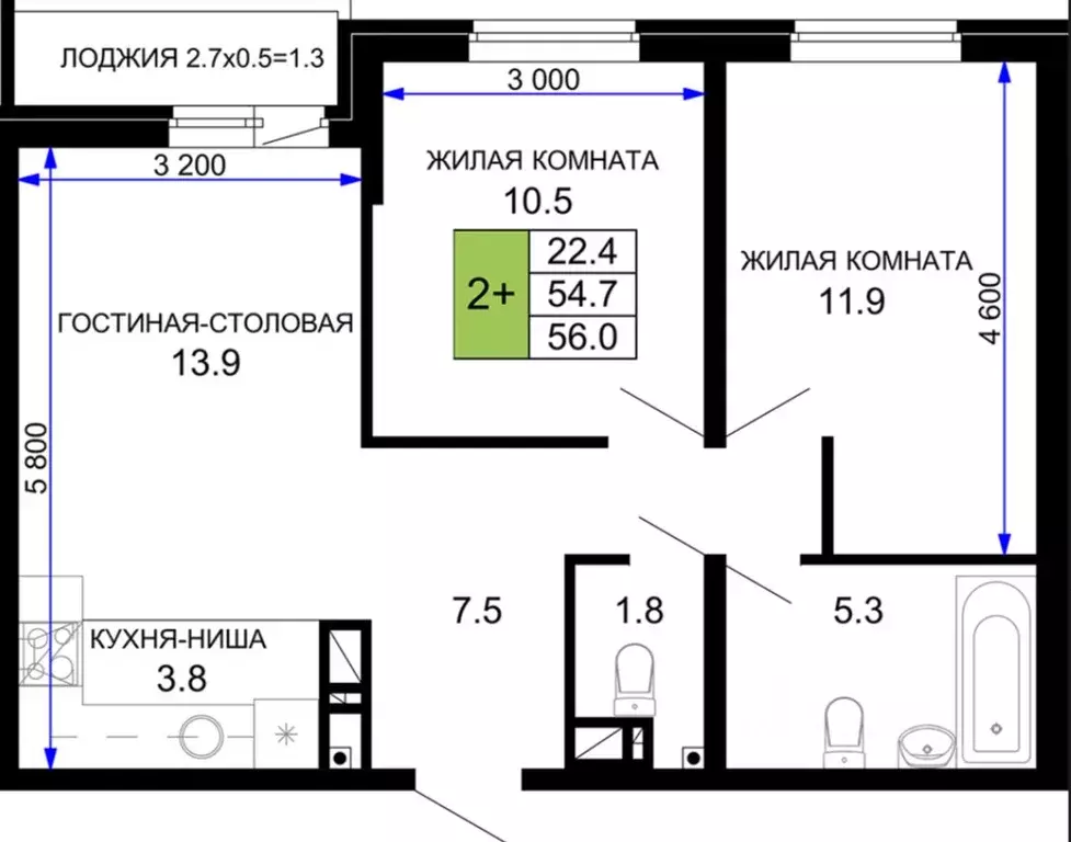 2-к кв. Краснодарский край, Краснодар ул. Летчика Позднякова, 2к14 ... - Фото 1