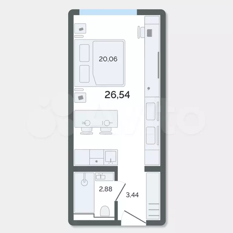 Апартаменты-студия, 26,5 м, 6/13 эт. - Фото 0