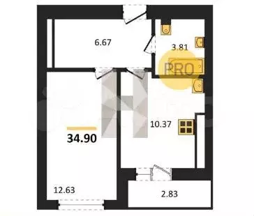 1-к. квартира, 35 м, 3/9 эт. - Фото 1