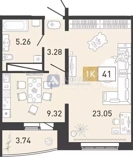 1-к. квартира, 41 м, 4/14 эт. - Фото 0