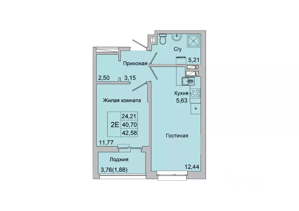 2-к кв. Ростовская область, Батайск ул. Булгакова, 11 (42.58 м) - Фото 1