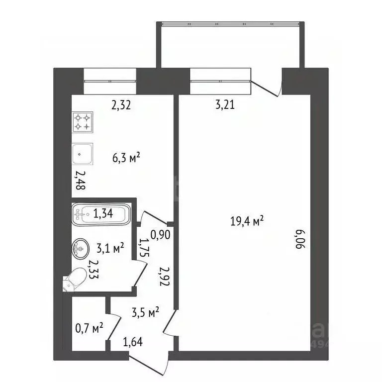 1-к кв. Башкортостан, Уфа ул. Заки Валиди, 60 (33.0 м) - Фото 1