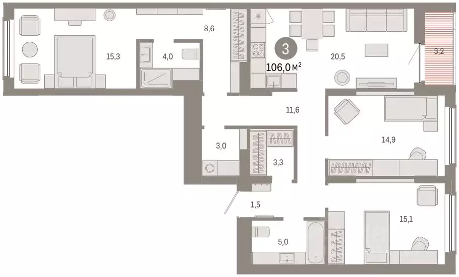 3-к кв. Омская область, Омск  (105.97 м) - Фото 2