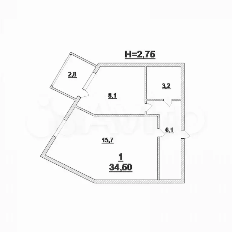1-к. квартира, 34,5 м, 3/8 эт. - Фото 0