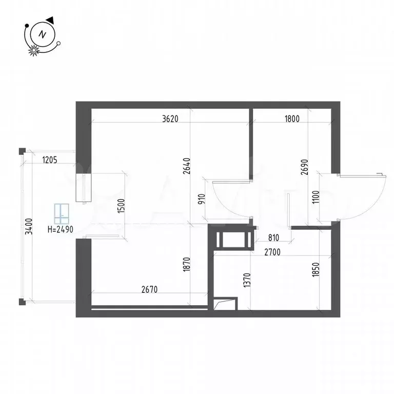 Квартира-студия, 25,2 м, 5/12 эт. - Фото 1