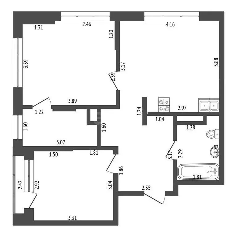 3-комнатная квартира: Тюмень, Полевая улица, 108 (56.9 м) - Фото 0