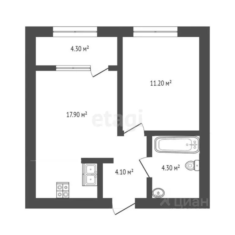 1-к кв. Тюменская область, Тюмень ул. Геннадия Куцева, 3 (41.9 м) - Фото 1