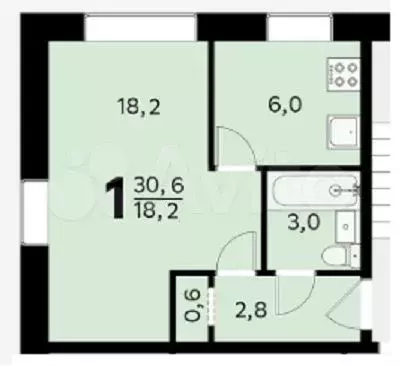 1-к. квартира, 30,6 м, 5/5 эт. - Фото 0