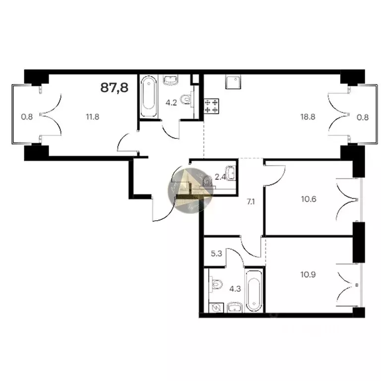 3-к кв. Санкт-Петербург наб. Обводного Канала, 169 (87.8 м) - Фото 2