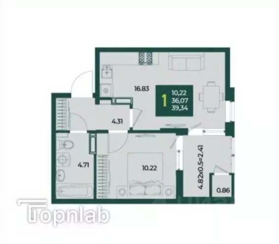 1-к кв. Краснодарский край, Краснодар Образцово мкр,  (39.34 м) - Фото 1