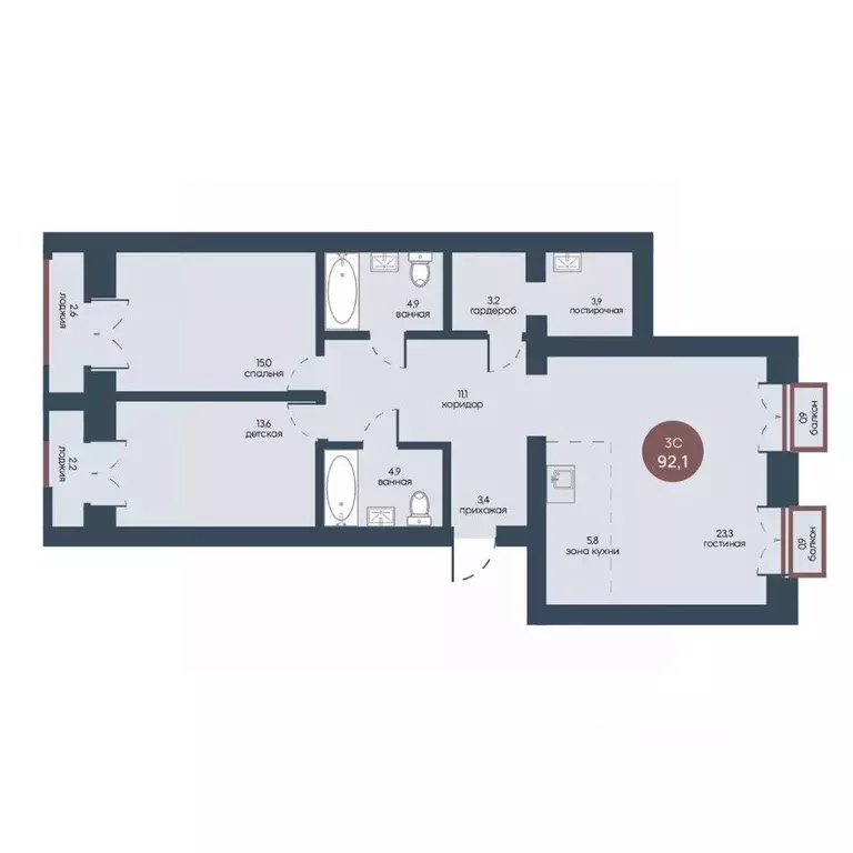 3-к кв. Томская область, Томск Телецентр мкр, ул. Белозерская, 9 (92.1 ... - Фото 1