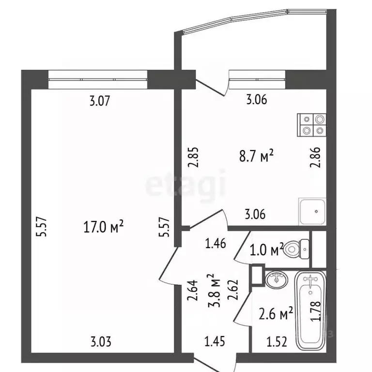 1-к кв. Чувашия, Чебоксары просп. Геннадия Айги, 16 (33.1 м) - Фото 2